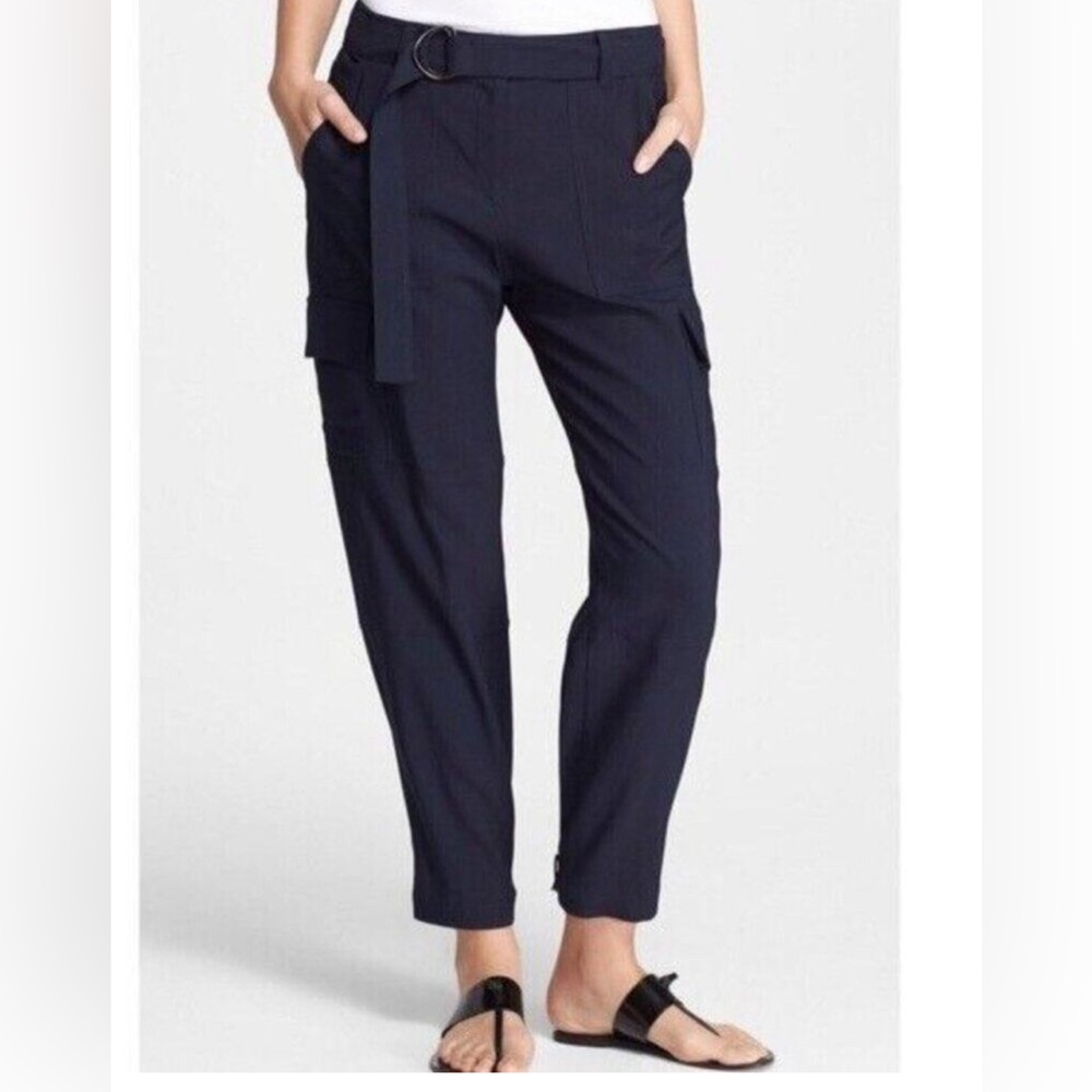 Theory Pants Womens Hannon Belted Linen Cargo Trousers High Rise Blue Size 6